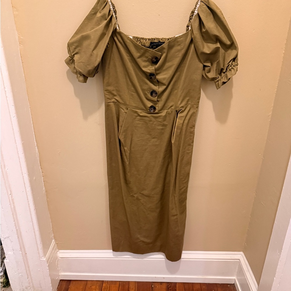 Zara Olive Button-Down Midi Dress